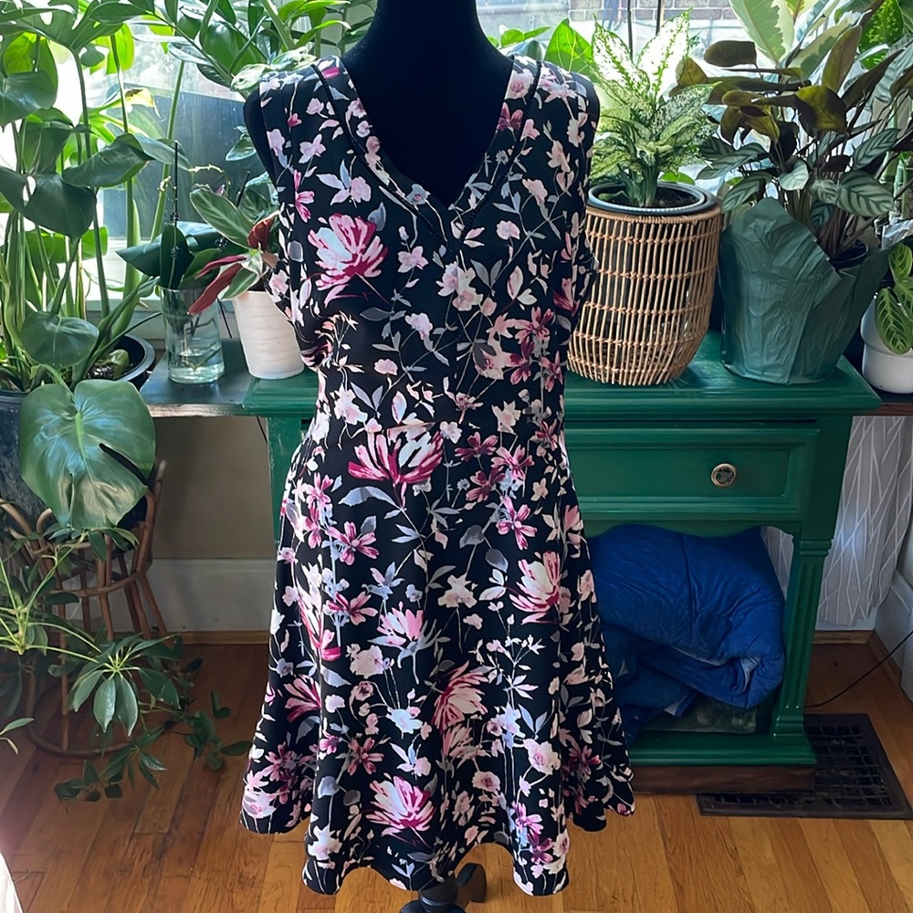 WHBM black and pink floral dress